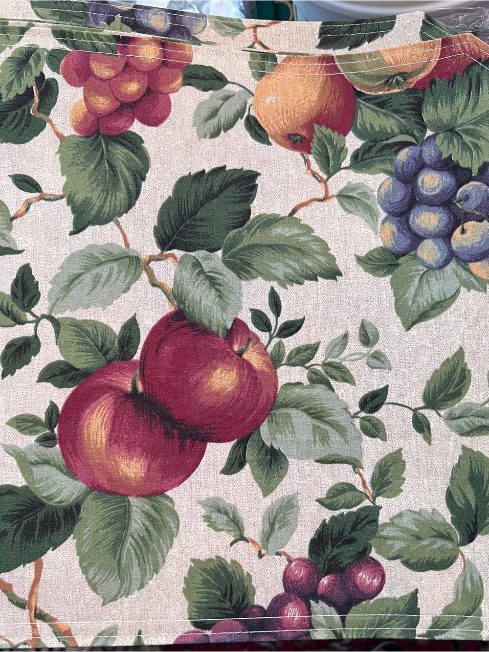 Linen Placemats Fruit Pattern with Apples, Grapes & Pears Set of 6